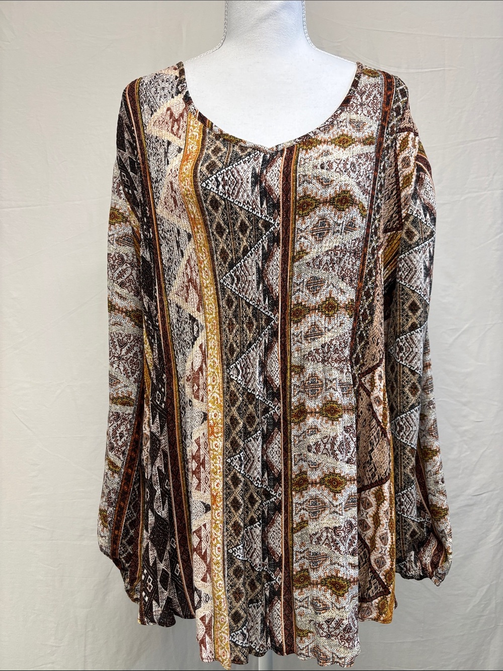 Sami & Jo Brown Multi Boho Stripe Print Long Sleeve Top
